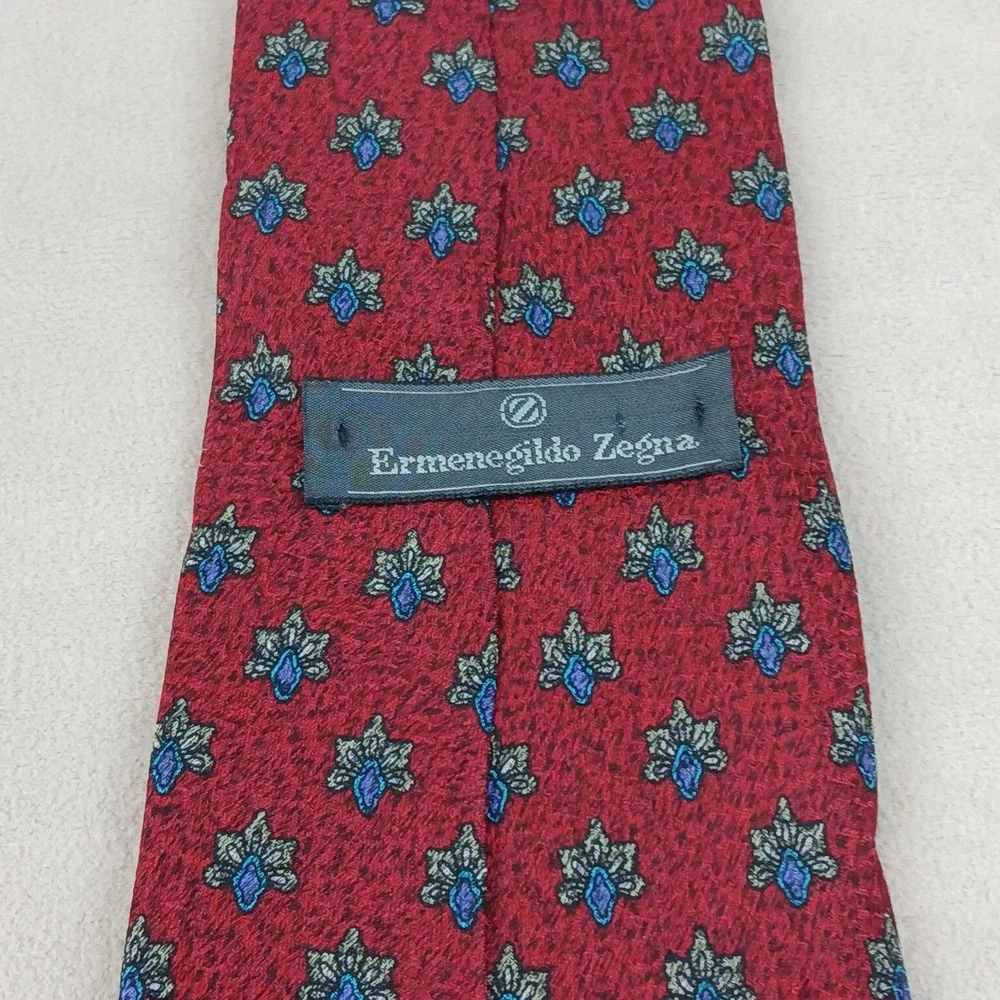 Ermenegildo Zegna 3.5x57 Mens Silk Tie Woven Geometric Lightweight‎